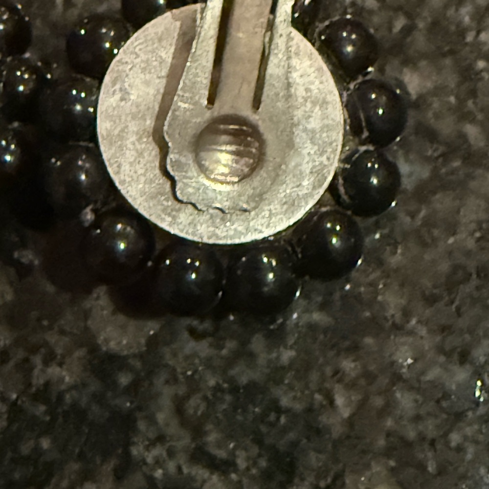 Vintage Earrings Black and Pearl Rhinestone Cluster Clip-Ons - Picture 7 of 10
